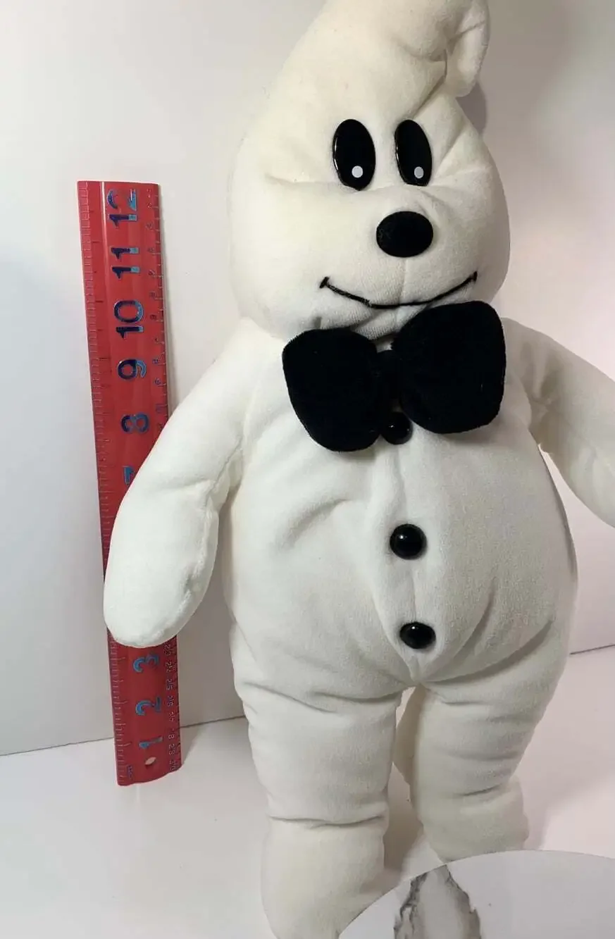 Smiling Ghost Halloween Plush 17” Black bow tie and plastic buttons and eyes